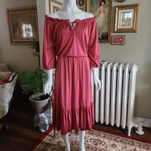 Vintage 70s Dusty Rose Off Shoulder Dress